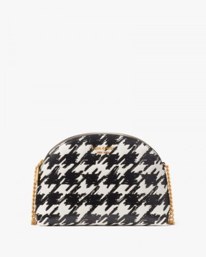 Kate Spade Morgan Painterly Houndstooth Double-zip Dome Crossbody Black Multicolor | 0351298-JY