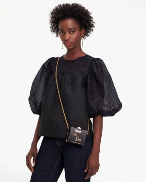 Kate Spade Organza Dots Puff Sleeve Top Black | 3406825-AE