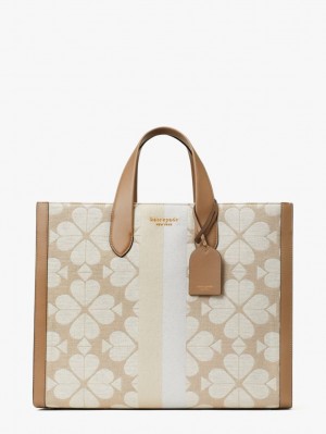 Kate Spade Oversized Spade Flower Jacquard Stripe Manhattan Large Tote Beige Multicolor | 7469512-QX