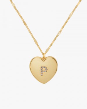 Kate Spade P Heart Letter Locket Necklace Gold | 5038716-ZE