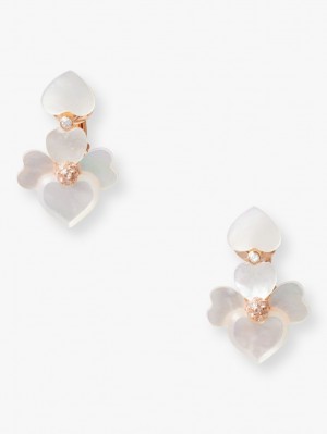 Kate Spade Precious Pansy Clip-on Drop Earrings Cream Multicolor / Rose Gold | 9763241-MQ