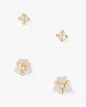 Kate Spade Precious Pansy Studs Set White Multicolor | 4950783-XP