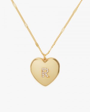 Kate Spade R Heart Letter Locket Necklace Gold | 9571402-EL