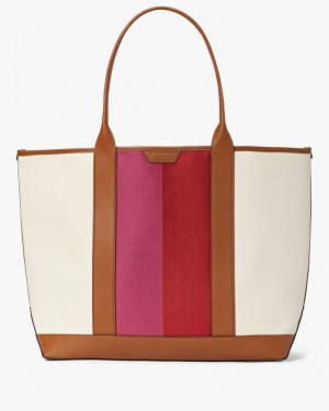 Kate Spade Racing Stripe Canvas Large Tote Dark Brown Multicolor | 1605798-JC