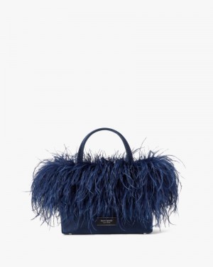 Kate Spade Sam Icon Feather Embellished Satin Mini Tote Blue Multicolor | 4091657-DL