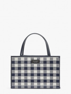 Kate Spade Sam Icon Gingham Sequin Small Tote Blue Multicolor | 7603185-GE