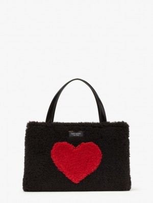 Kate Spade Sam Icon Intarsia Heart Faux Shearling Small Tote Black Multicolor | 4871560-GA