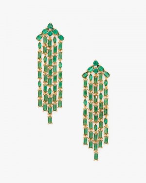 Kate Spade Showtime Fringe Statement Earrings Green / Gold | 9812536-JF