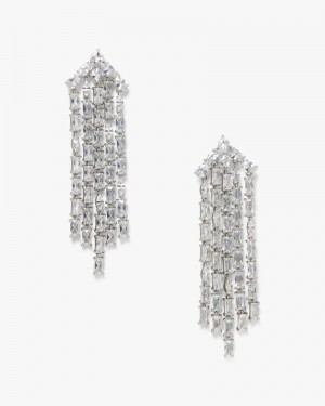 Kate Spade Showtime Fringe Statement Earrings Silver | 2816405-SY