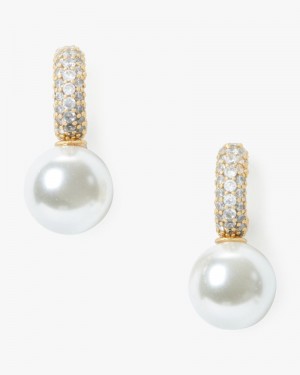 Kate Spade Showtime Pave Drop Huggies Cream / Gold | 5180469-YZ