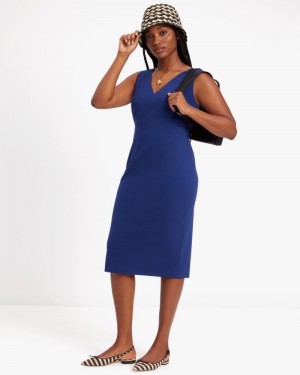 Kate Spade Sleeveless V-neck Ponte Dress Navy | 1405263-BD
