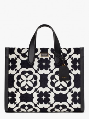 Kate Spade Spade Flower Monogram Manhattan Chenille Large Tote Black Multicolor | 2498760-JP