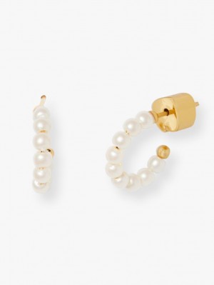 Kate Spade Tiny Twinkles Mini Pearl Mini Hoops Cream / Gold | 7423560-HB