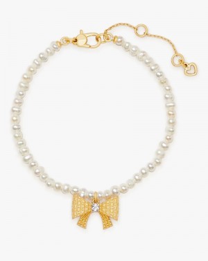 Kate Spade Wrapped In A Bow Pearl Charm Bracelet Gold | 6572083-FP