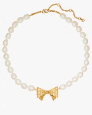 Kate Spade Wrapped In A Bow Pearl Necklace Cream Multicolor / Gold | 2634701-OZ
