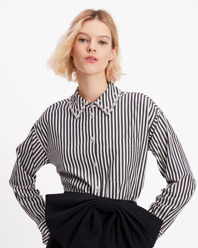 Kate Spade Acrobat Stripe Embellished Shirt Black / Cream | 0537918-WT