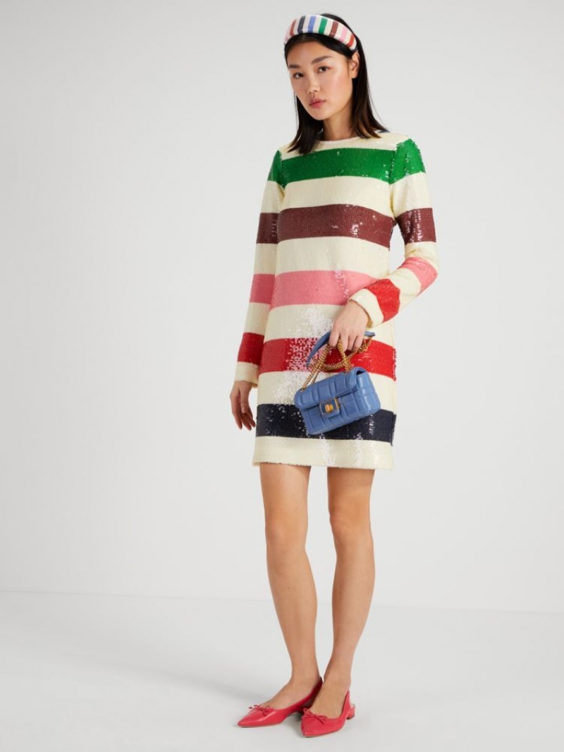 Kate Spade Adventure Stripe Sequin Shift Dress Cream Multicolor | 7092863-BE