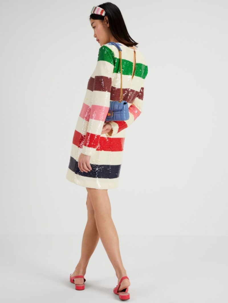 Kate Spade Adventure Stripe Sequin Shift Dress Cream Multicolor | 7092863-BE