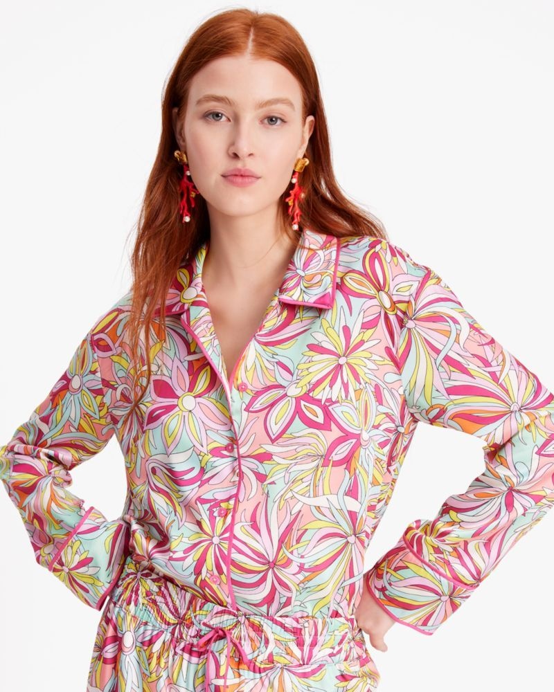 Kate Spade Anemone Floral After Hours Shirt Rose Multicolor | 9207318-VQ