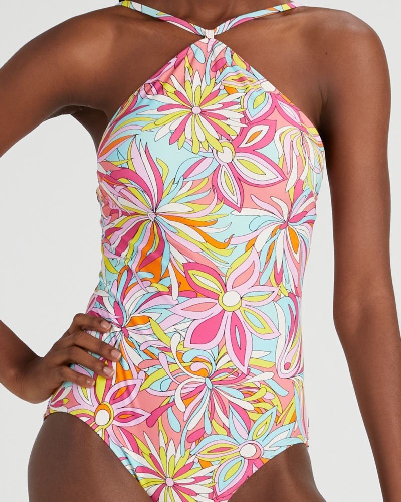 Kate Spade Anemone Floral Halter One-piece Pink Multicolor | 5241708-PT