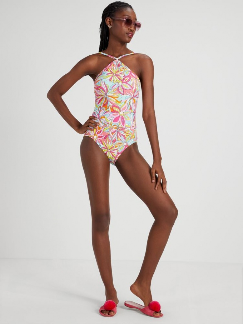 Kate Spade Anemone Floral Halter One-piece Pink Multicolor | 5241708-PT