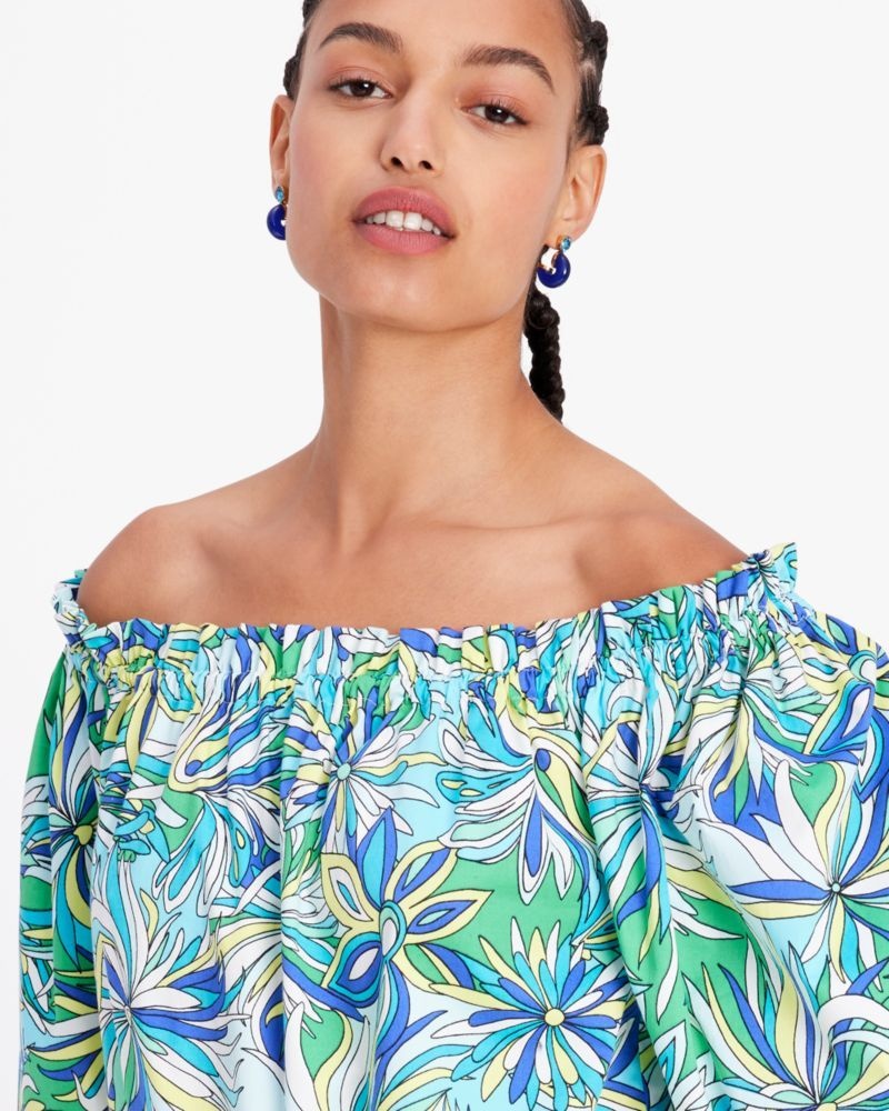 Kate Spade Anemone Floral Off-the-shoulder Top Blue Multicolor | 5268034-YH