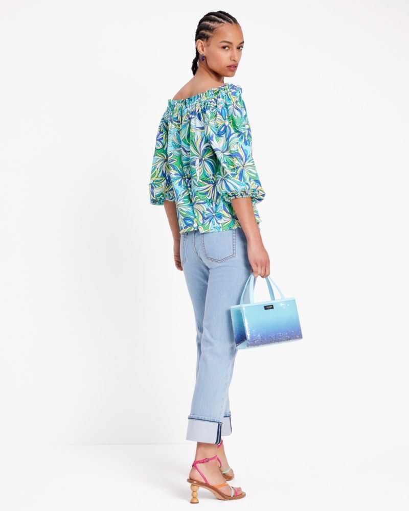 Kate Spade Anemone Floral Off-the-shoulder Top Blue Multicolor | 5268034-YH
