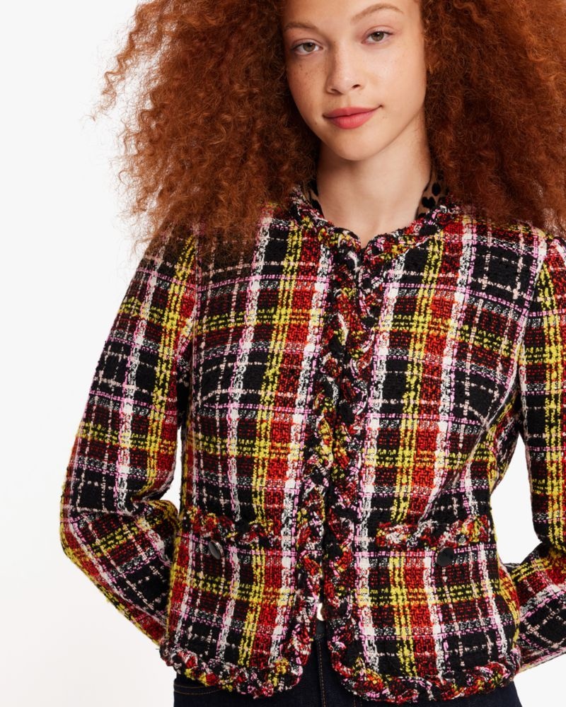 Kate Spade Art Plaid Tweed Jacket Multicolor | 0219376-XC