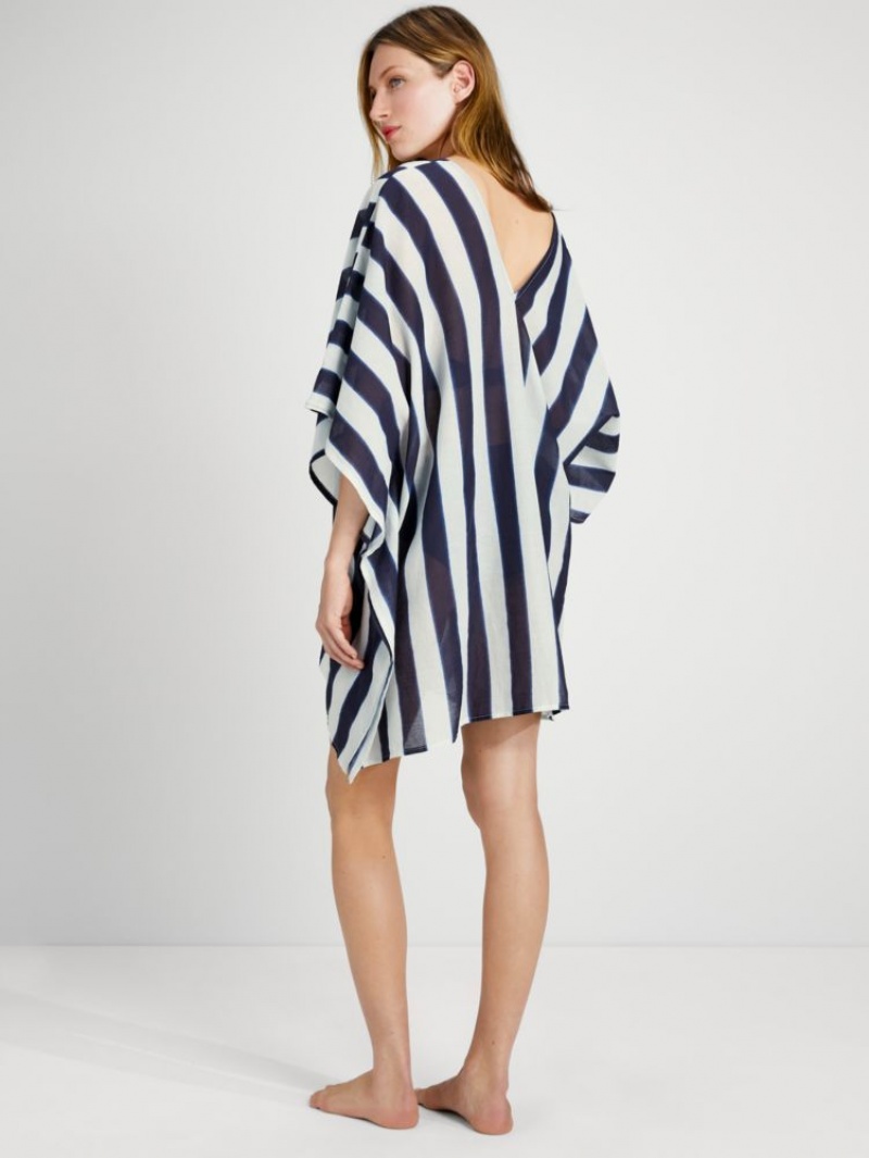 Kate Spade Awning Stripe Cover-up Caftan Navy Multicolor | 9356780-PM