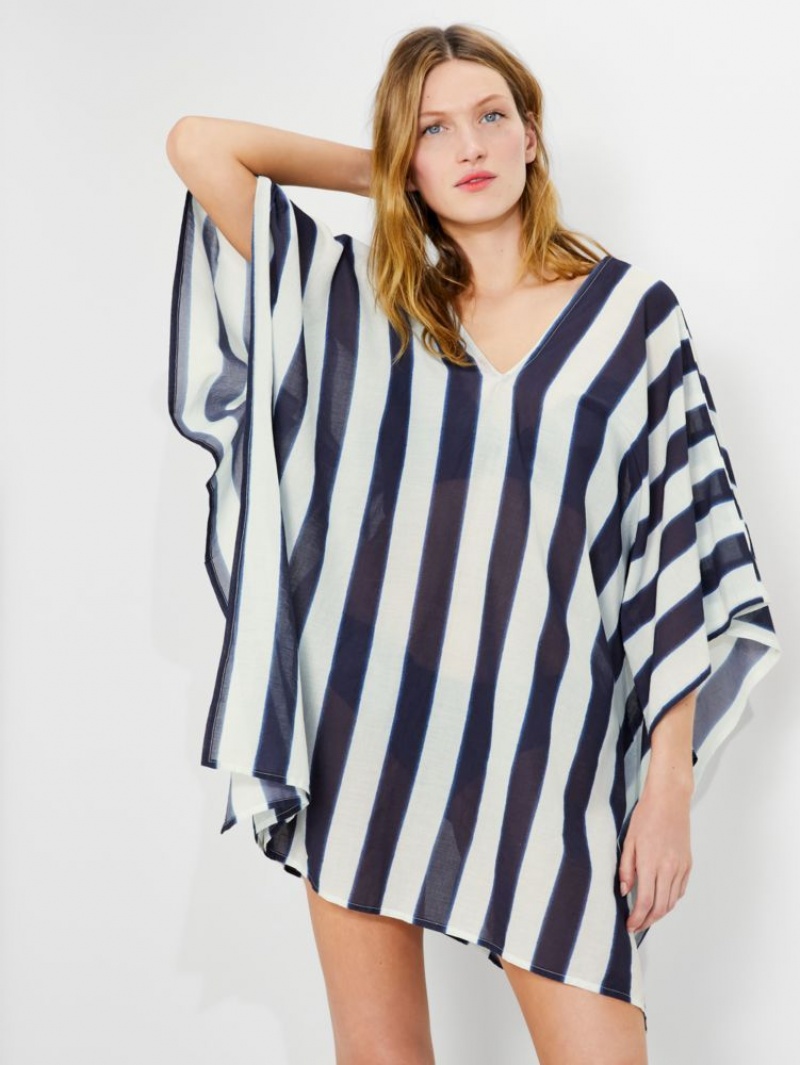 Kate Spade Awning Stripe Cover-up Caftan Navy Multicolor | 9356780-PM
