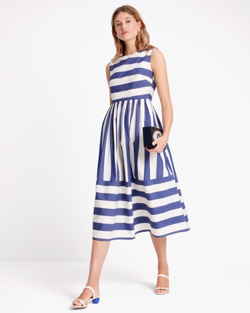 Kate Spade Awning Stripe Tie-waist Dress Cream / Navy | 9842360-HV