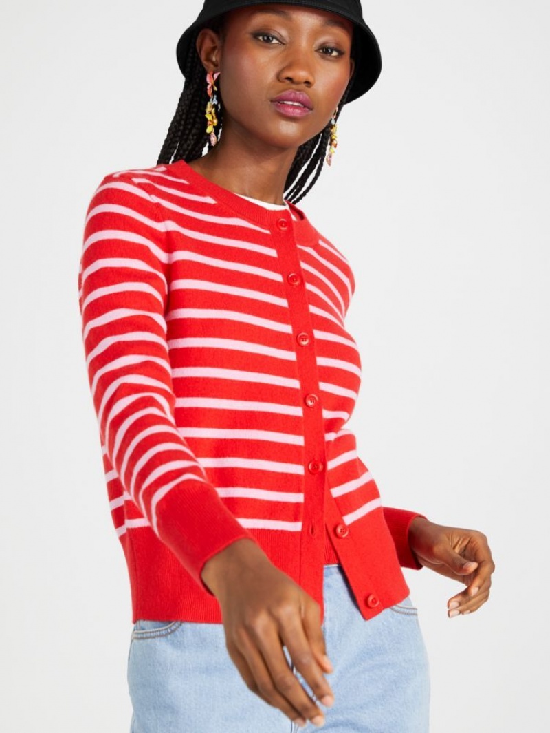 Kate Spade Breton Stripe Cashmere Crew Neck Cardigan Pink | 4165028-VI