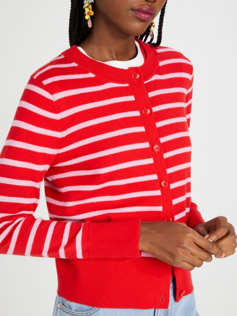 Kate Spade Breton Stripe Cashmere Crew Neck Cardigan Pink | 4165028-VI