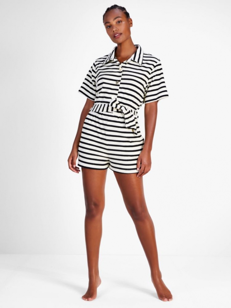 Kate Spade Breton Stripe Cover-up Romper Black | 9168375-IV