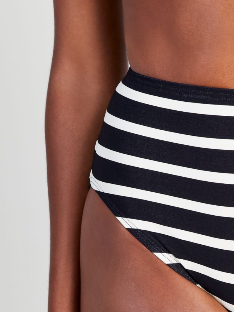Kate Spade Breton Stripe High-waist Bikini Bottom Black | 7435981-YV