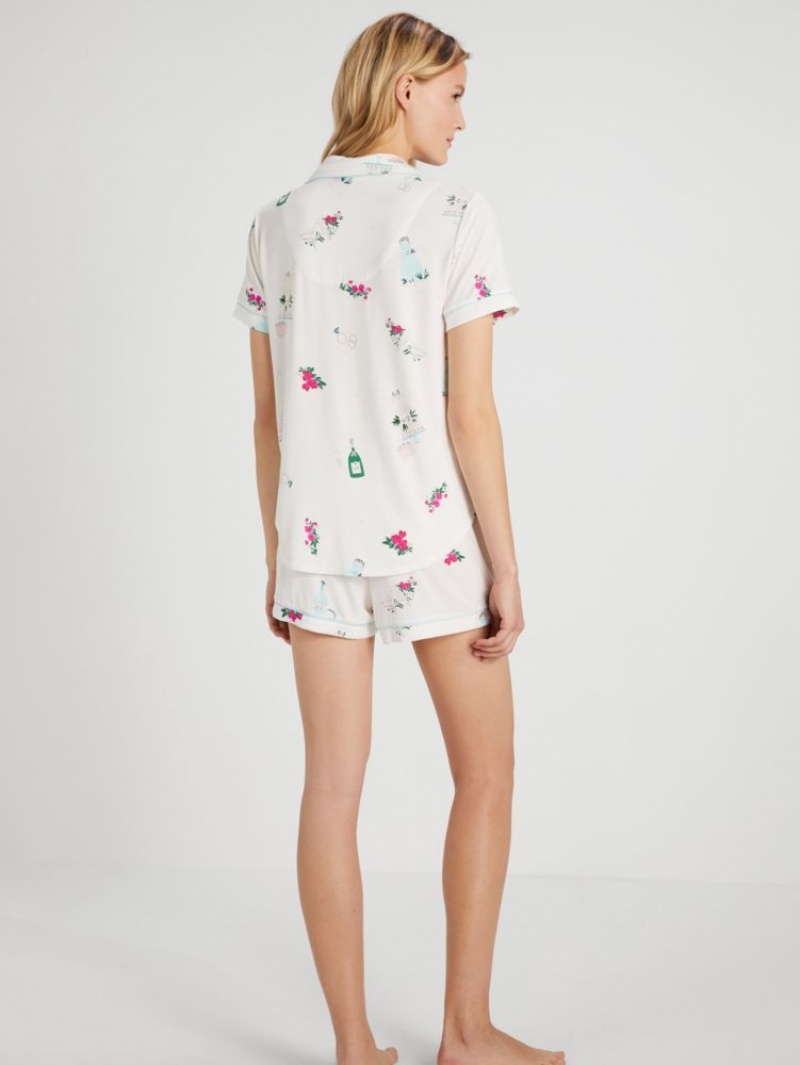 Kate Spade Bridal Short PJ Set Celebration Print | 7859130-ZC