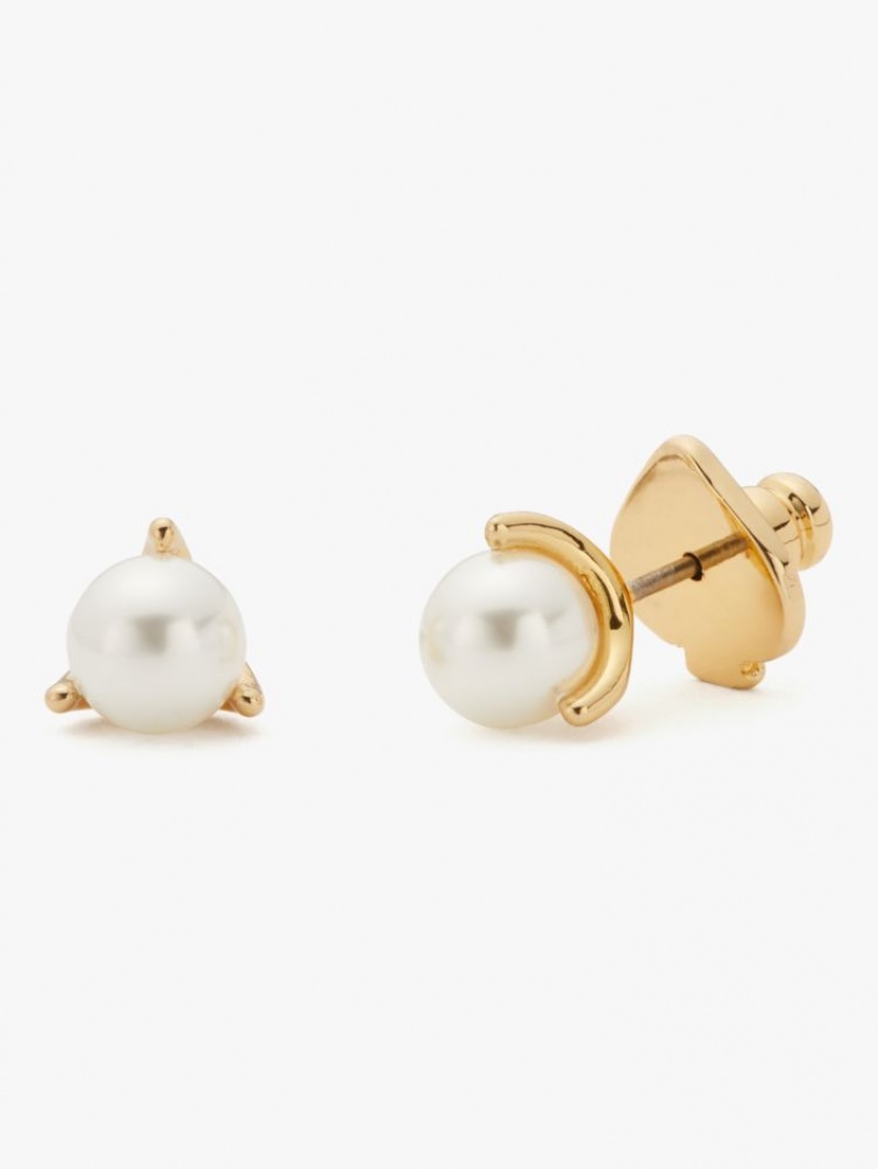 Kate Spade Brilliant Statements Mini Tri-prong Studs Cream / Gold | 0725169-FJ