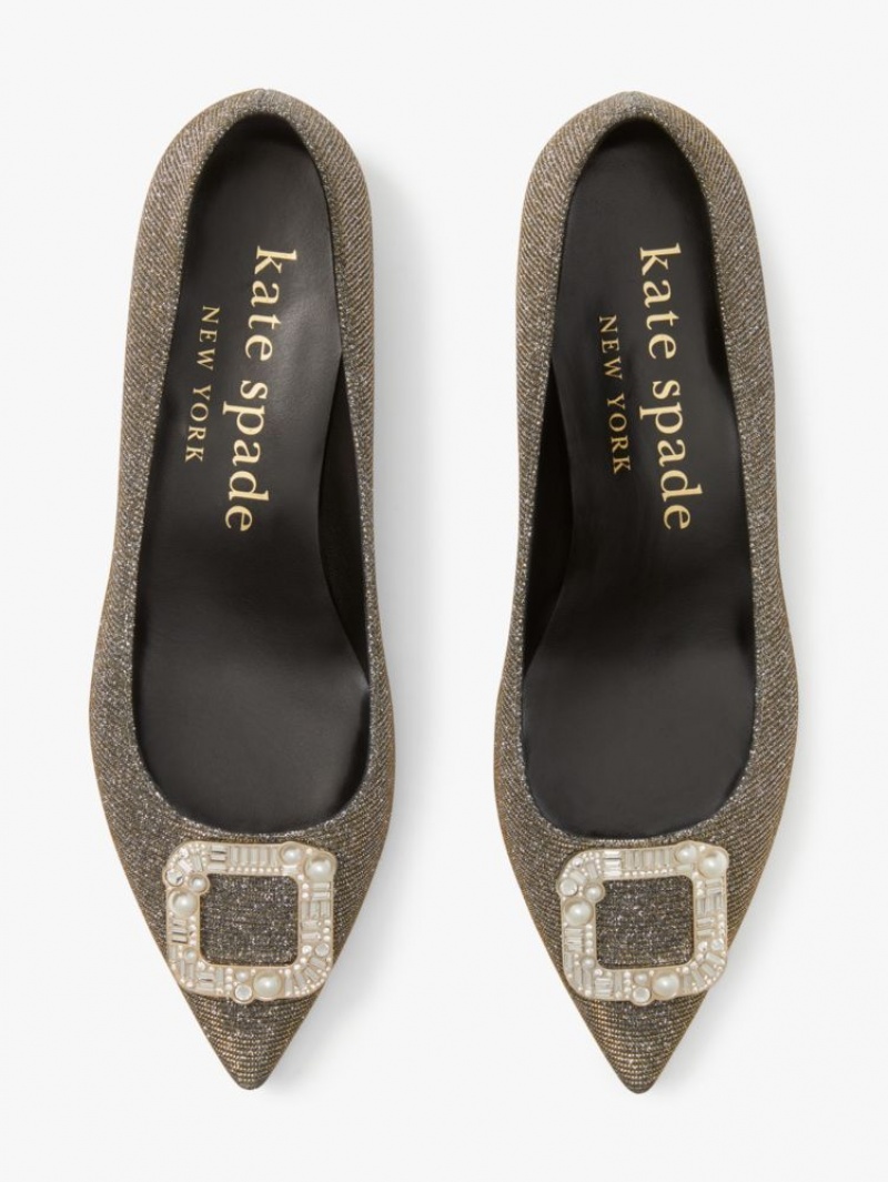 Kate Spade Buckle Up Flats Black Gold Silver | 3715024-RI