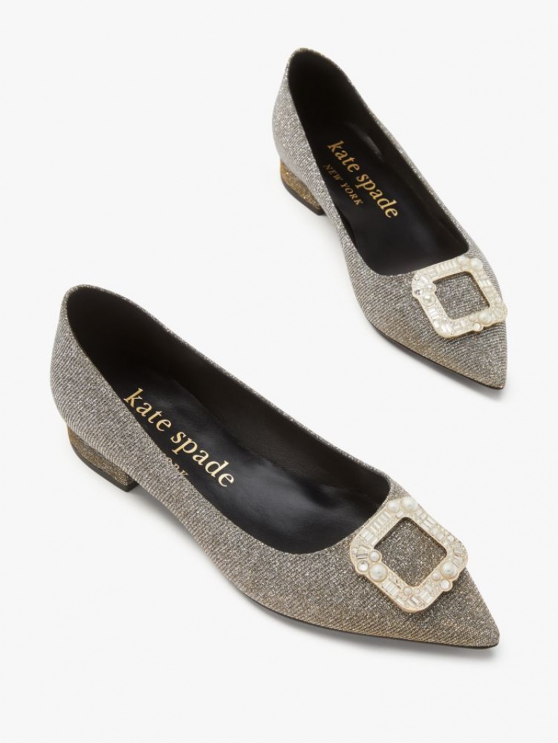 Kate Spade Buckle Up Flats Black Gold Silver | 3715024-RI