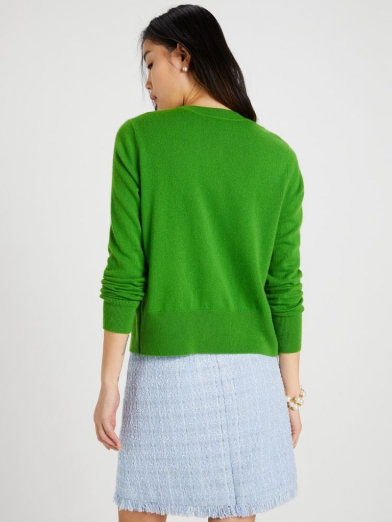 Kate Spade Cashmere Crewneck Cardigan Green | 0913785-TD