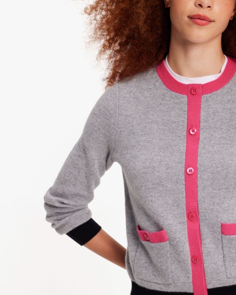 Kate Spade Cashmere Crewneck Cardigan Grey / Pink / Black | 8391425-GP