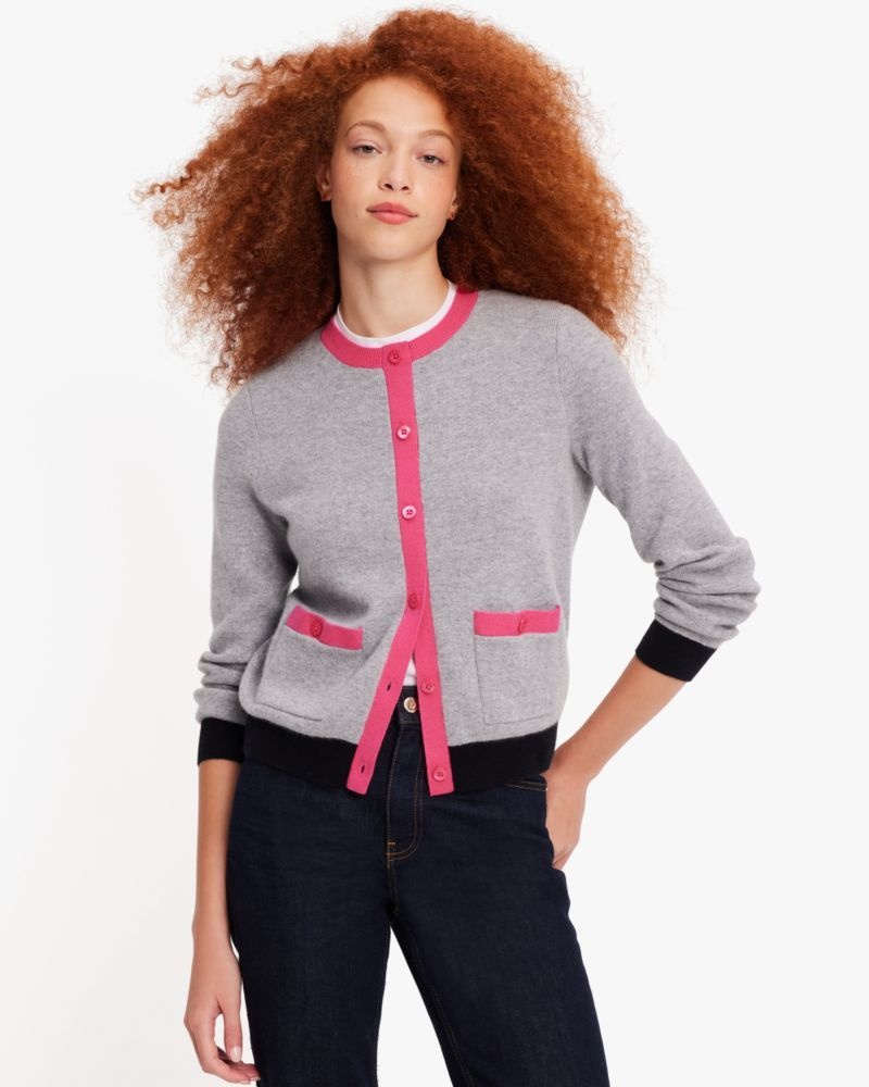 Kate Spade Cashmere Crewneck Cardigan Grey / Pink / Black | 8391425-GP
