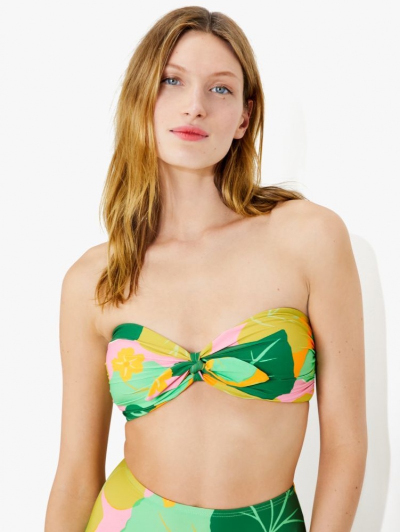 Kate Spade Cucumber Floral Tie Bandeau Bikini Top Multicolor | 4186937-WO
