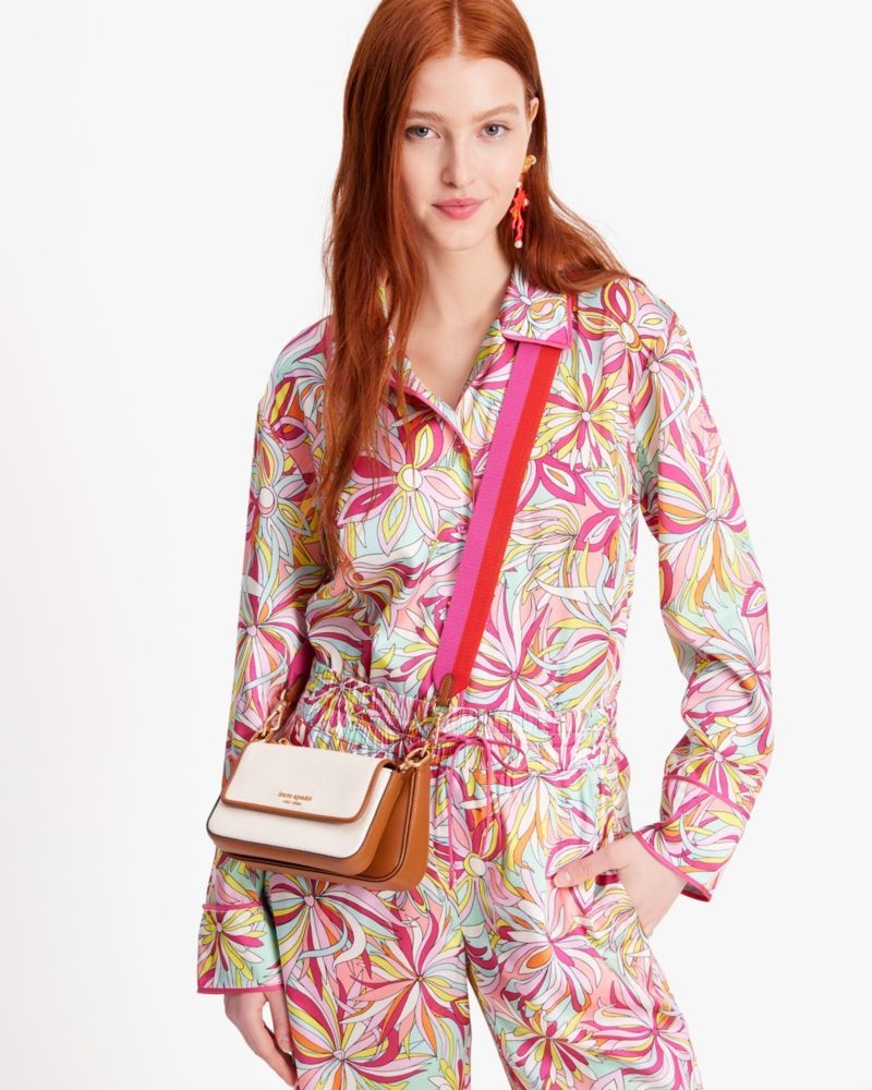 Kate Spade Double Up Racing Stripe Canvas Crossbody Dark Brown Multicolor | 9127304-BI