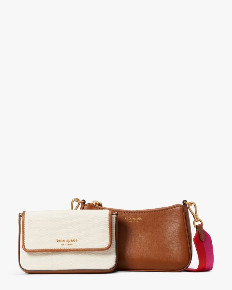 Kate Spade Double Up Racing Stripe Canvas Crossbody Dark Brown Multicolor | 9127304-BI