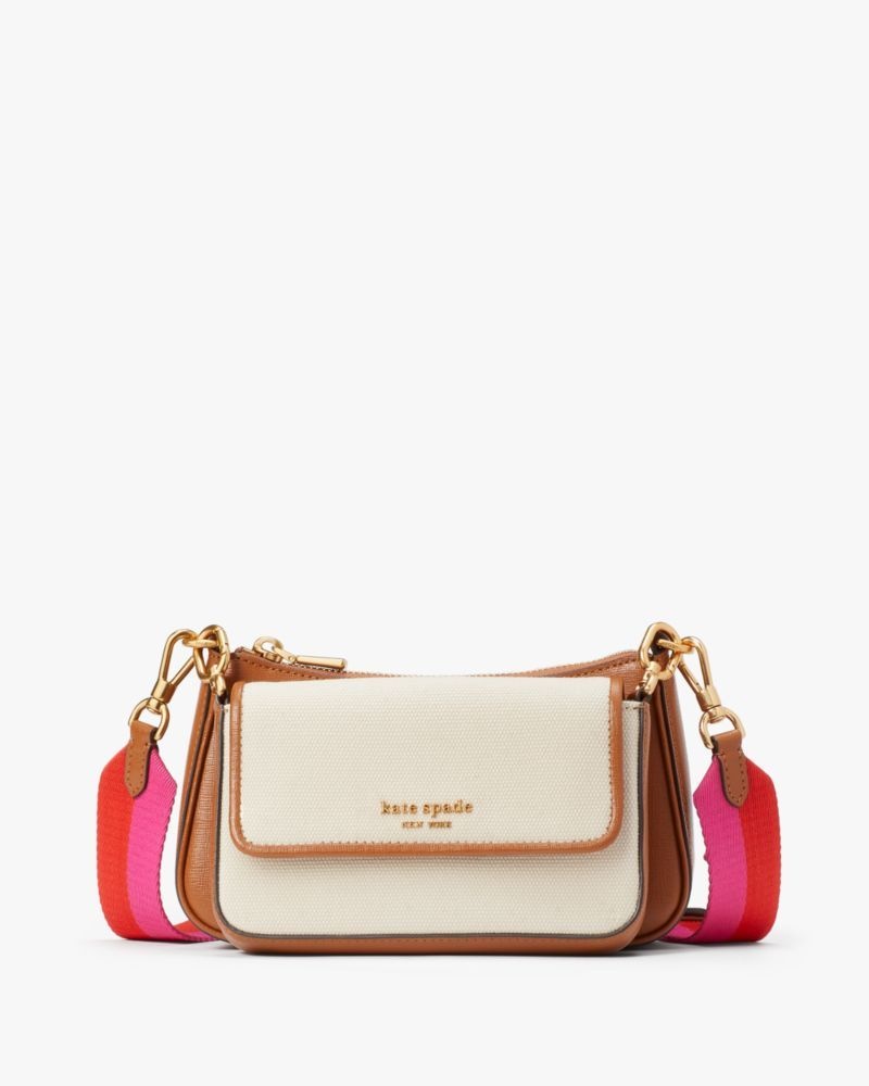 Kate Spade Double Up Racing Stripe Canvas Crossbody Dark Brown Multicolor | 9127304-BI