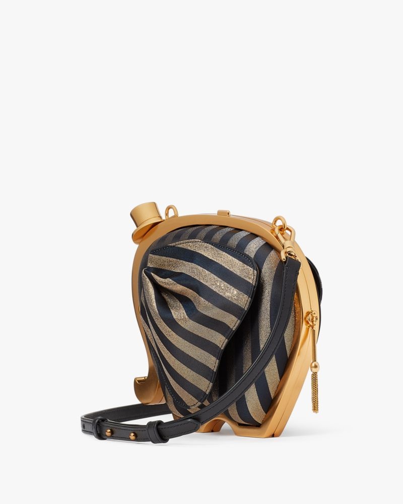Kate Spade Ellie Striped 3D Elephant Metallic Clutch Black Multicolor | 3149850-GX
