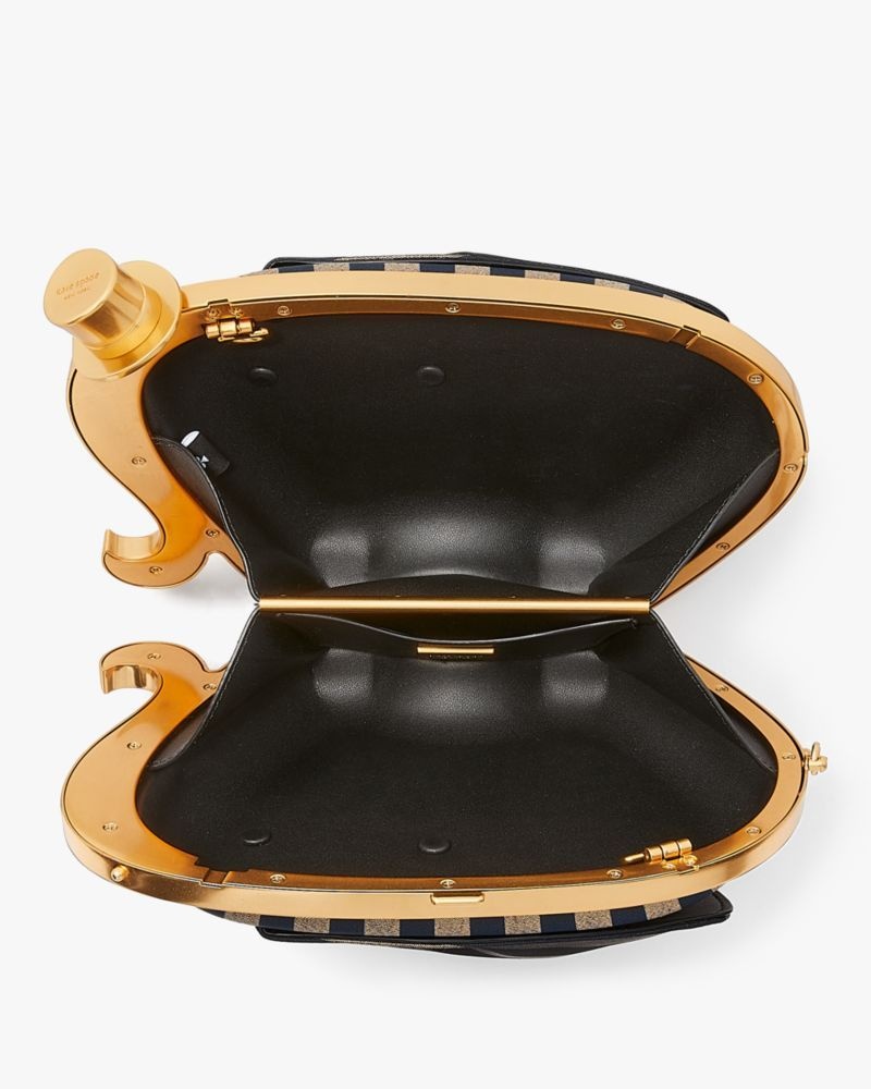 Kate Spade Ellie Striped 3D Elephant Metallic Clutch Black Multicolor | 3149850-GX