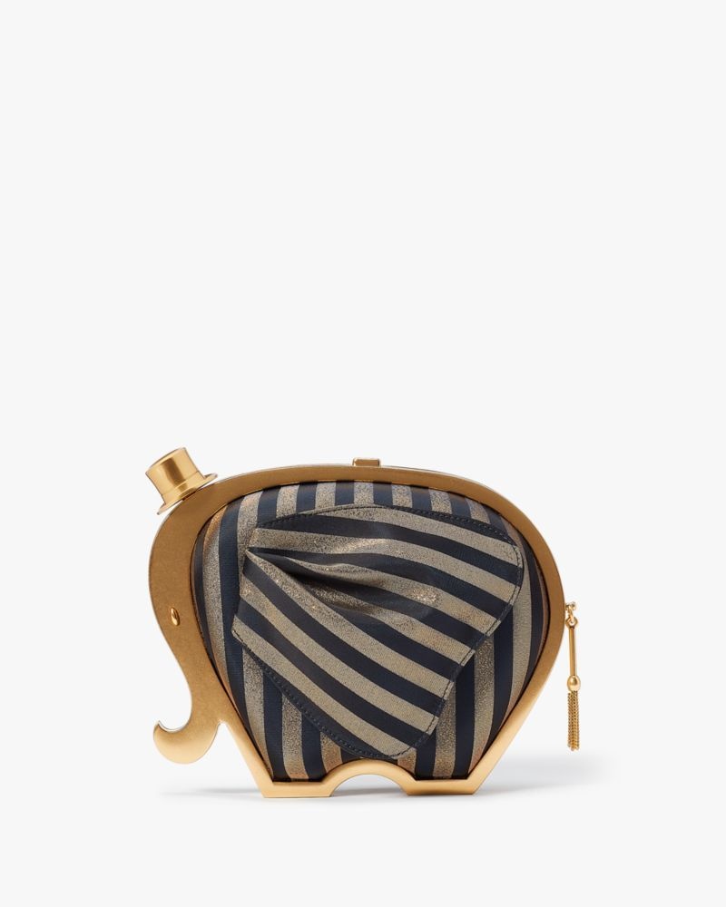 Kate Spade Ellie Striped 3D Elephant Metallic Clutch Black Multicolor | 3149850-GX