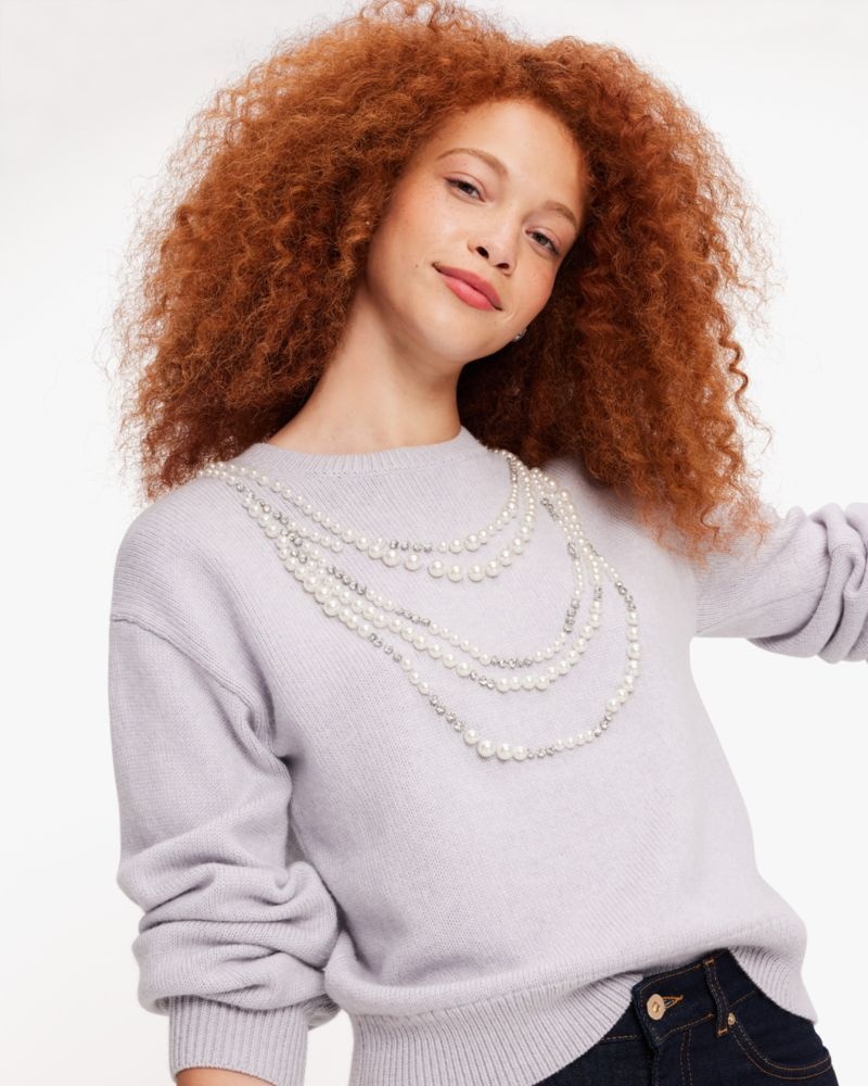 Kate Spade Embellished Necklace Sweater Grey | 6910837-VT